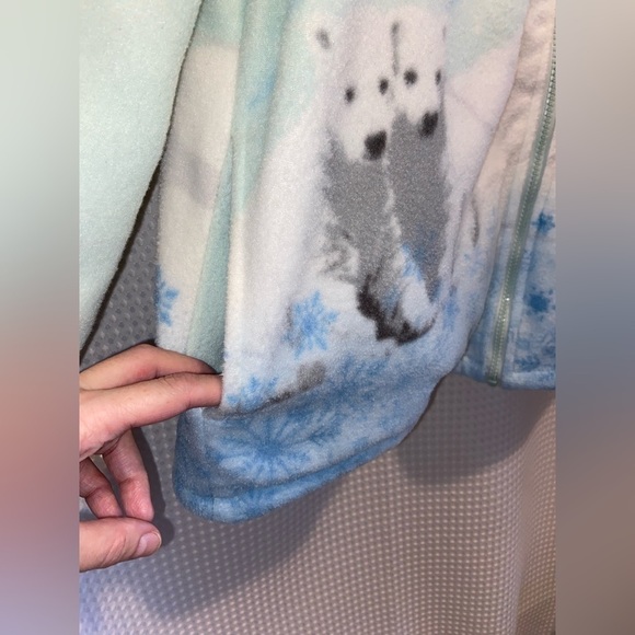 Women’s Vintage hooded full zip mint and blue fleece Jacket with polar bears S/M - Picture 12 of 15